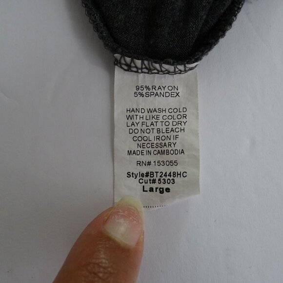 Hippie Chic Gray V-Neck Distressed Ribbed T-Shirt Top Women Size L Short Sleeve - Picture 6 of 9